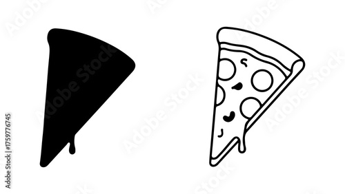 Pizza slice outline and solid with transparent background