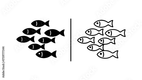 Fish school with black and white styles