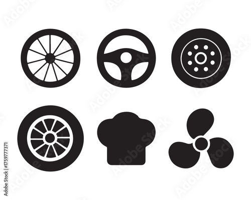 Black and white icons depicting vehicle parts and miscellaneous objects