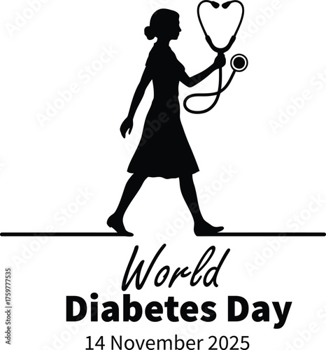 World diabetes day 14 november silhouette nurse stethoscope awareness health care