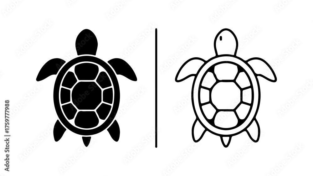 Obraz premium Turtle icons with outline and solid fill with transparent background