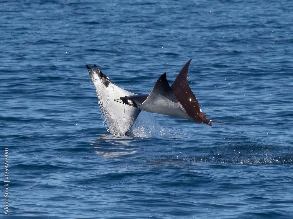 Naklejka premium Flying mobula jumping mobula ray