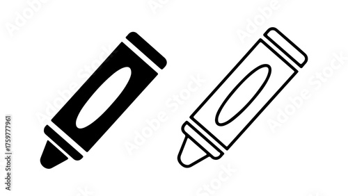 Crayon icons with outline and solid fill with transparent background