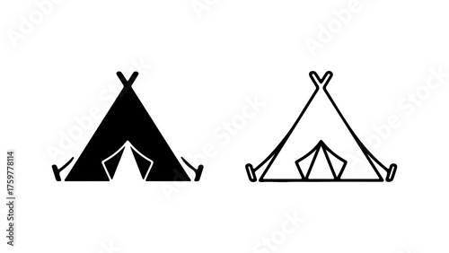 Teepee tents outline and solid with transparent background