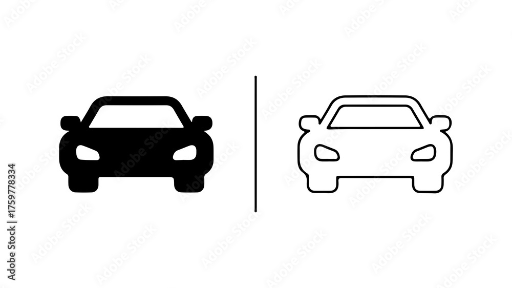 Fototapeta premium Car icons set with outline and solid fill