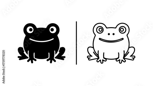 Frog icon set with outline and solid fill