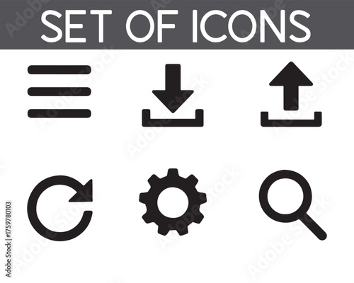 Simple black icons representing common website and application functions