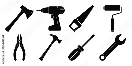 a Collection of various Construction tools Silhouette Vector set
