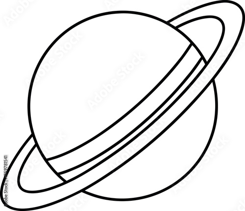 Simple black and white line drawing of the planet saturn with rings