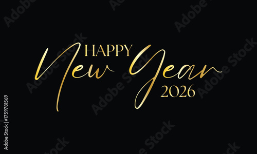 happy new year 2026 with gold text and black background