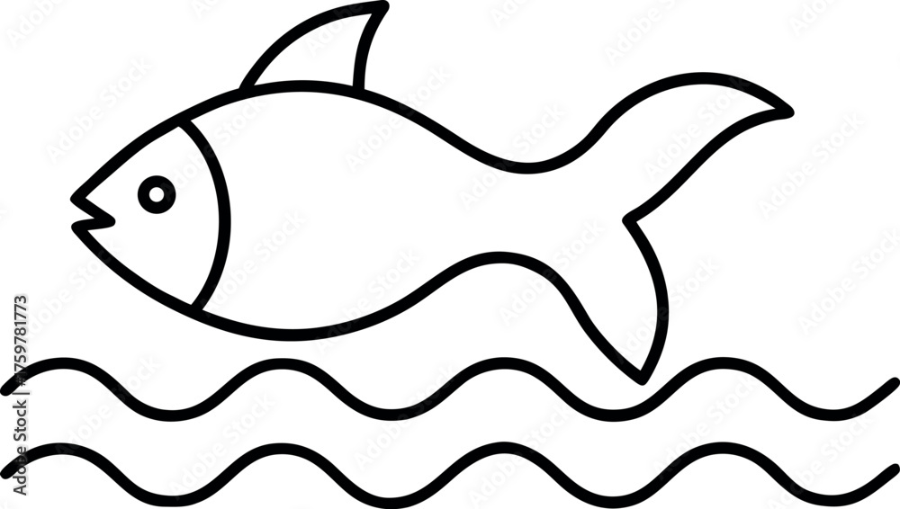 Obraz premium Simple black and white line drawing of a fish swimming in water