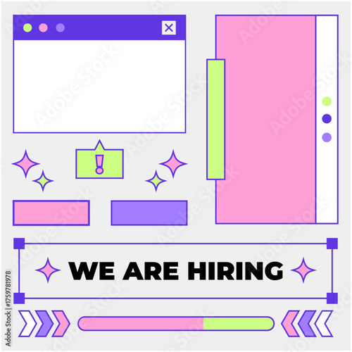 Modern Vector Illustration of Digital Interface Elements with Bright Pastel Colors and Geometric Shapes