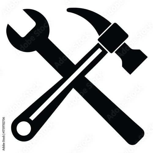 flat vector icon of hammer and wrench crossed  re