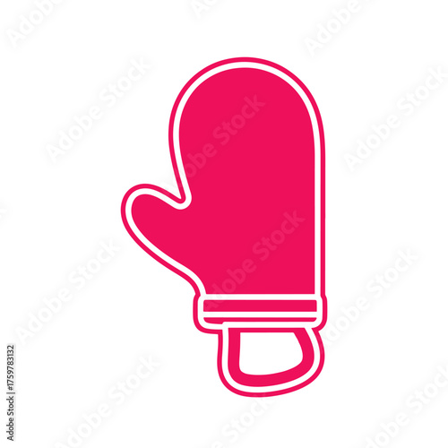 Pink mitten icon with white outline on white background glove