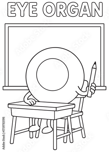 coloring book eye organ on classroom blackboard