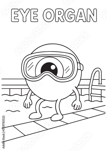 coloring book eye organ with swim goggles