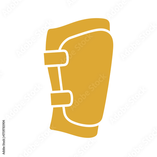 Yellow shin guard with white outline on white background protection sport