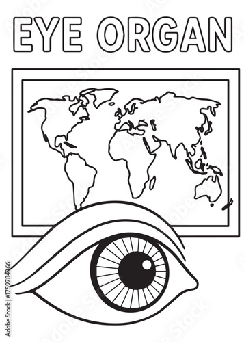 coloring book eye organ with world map background