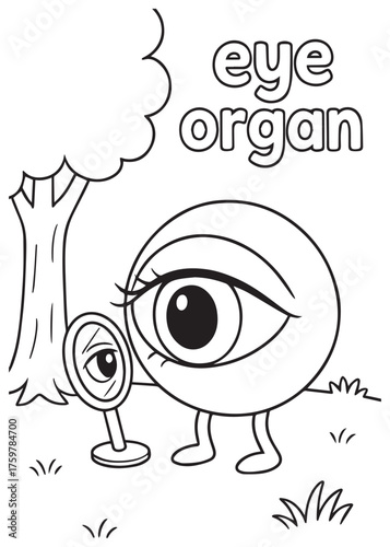 coloring book eye organ looking at mirror in forest