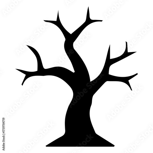 Dead Tree Silhouette Vector Icon. Black Graphic of Bare Winter Branches, Nature Symbol.