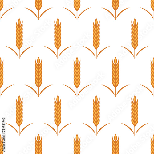 Vector Seamless Pattern with Agriculture Wheat and Cereal Ears on White. Organic Wheat, Rice Ear Design Template. Bread, Beer Packaging, Farming, Organic Food Concepts