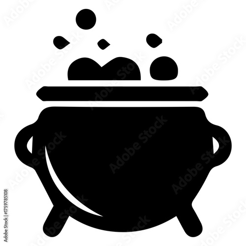 Bubbling Cauldron Icon. Magic Potion or Witch's Brew Silhouette.