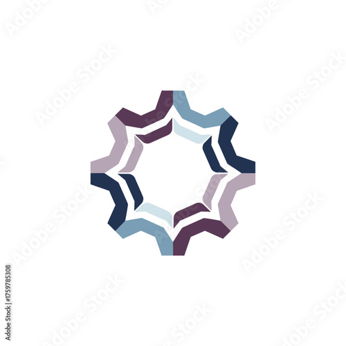 Abstract Geometric Star Shape Modern Design with Interlocking Elements in Blue, Purple, and White