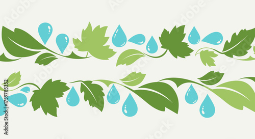 Abstract vector illustration featuring leaves and raindrops in a nature-inspired design