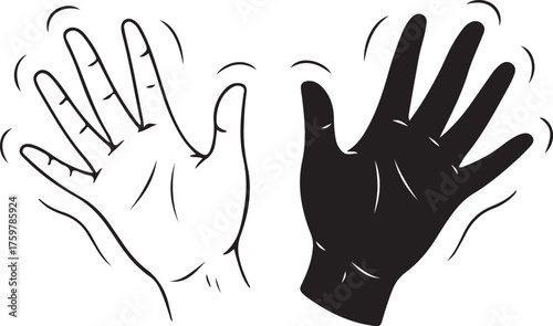 Greeting gesture two waving hands open palms in outline and solid black