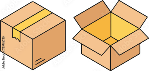 Two cardboard boxes one closed and taped another open and empty ready for packing