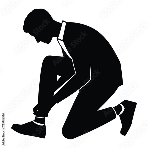 man tying shoes before leaving home flat vector