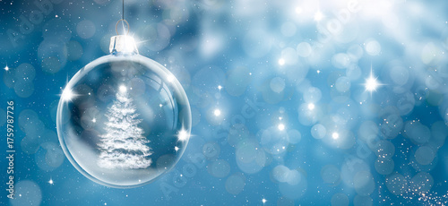 Gläserene Weihnachtskugel in einer Schneelandschaft