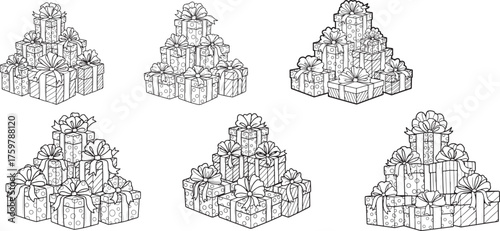 Gift boxes stacked with bows presents ribbons