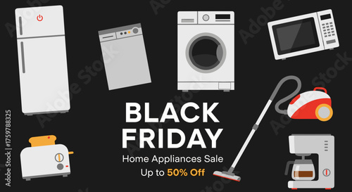 Black Friday Home Appliances Sale illustration Fridge washer microwave and toaster