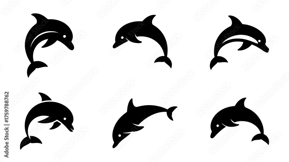 Obraz premium Playful dolphins leaping and swimming in graceful silhouette