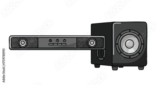Soundbar with subwoofer outline icon vector