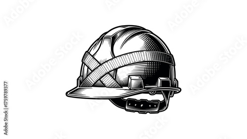 Vintage hard hat with cross straps on white background