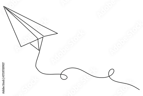 Paper plane single line art minimalist drawing of a flying airplane in continuous outline style