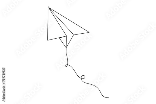 Paper plane single line art minimalist drawing of a flying airplane in continuous outline style
