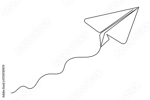 Paper plane single line art minimalist drawing of a flying airplane in continuous outline style