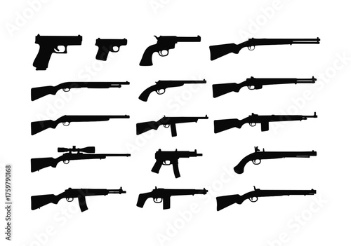 Silhouette collection of guns and rifles featuring pistols and firearms