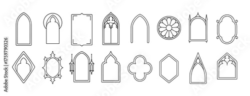 Collection of linear gothic and vintage window frame designs
