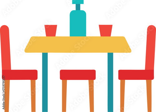 Simple illustration of a dining table with chairs and dining setting