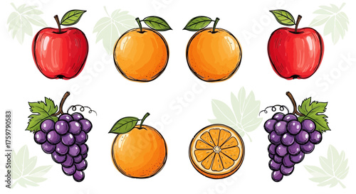 Colorful fruit assortment featuring apples oranges and grapes in a vibrant and fresh display