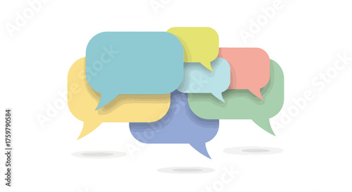 Colorful speech bubbles overlapping representing communication and conversation, ideal for social