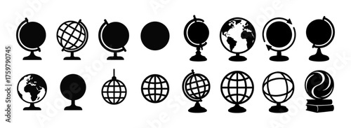 Silhouette globe icons collection: diverse designs for education and geography projects