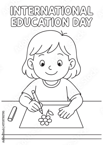 coloring book girl making paper flower craft International Education Day
