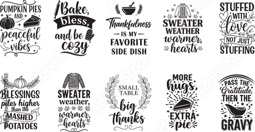 Trendy Thanksgiving Quotes Vector Bundle, Funny Fall Hand Lettering Designs for T-Shirt, Mug & Crafting