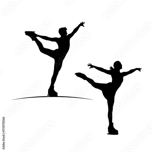 Silhouettes of figure skaters performing on ice