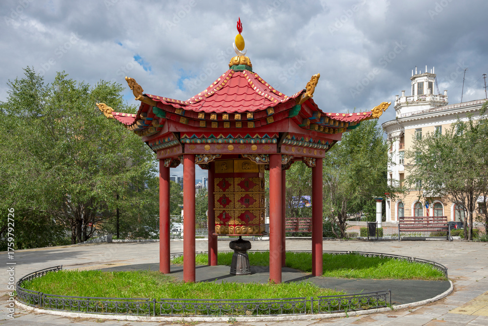 Fototapeta premium Gazebo with Buddhist prayer drum (khurde). Ulan-Ude, Buryatia